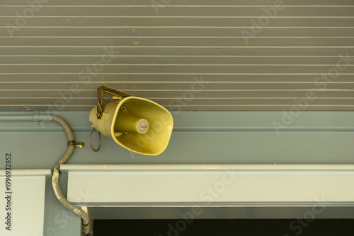 Megaphone Ceiling Mounted Yellow Speaker Detail