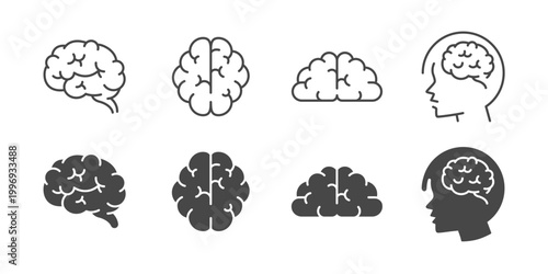 Human brain icon set. It includes anatomy, intelligence, and mind