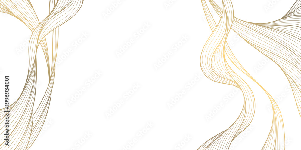 Obraz premium Luxury abstract gold wave pattern, thin elegant lines on white background. Premium vector design, Japanese curves, geometric elements, and smooth silk texture, wallpapers.