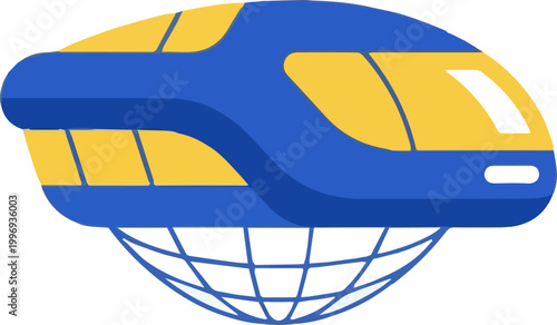 Futuristic high speed train symbol over global sphere representing international logistics connectivity