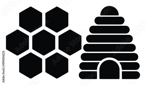 Bee Hive and Honeycomb Vector Illustration