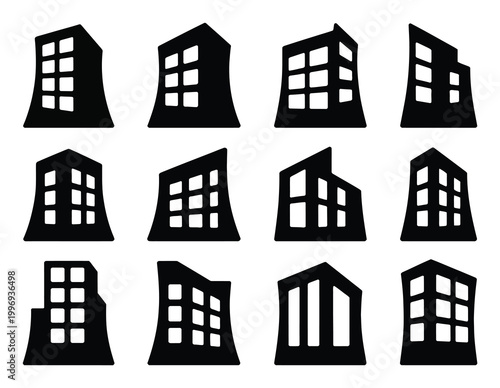 Black Building Silhouette Vector Illustration
