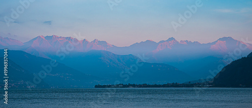 Landscape of Mountain with sunset at lake Como Italy.