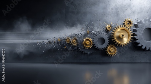 Close-up of gears in motion, symbolizing innovation and progress. industrial energy efficiency green factory renewable energy sustainable industry clean technology carbon reduction
