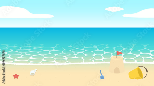夏 ビーチ 海 青空 砂浜 配信 サムネイル バナー デザイン 背景 イラスト 