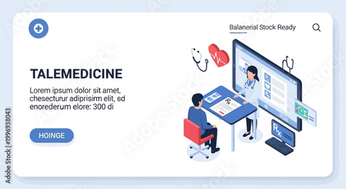 Telemedicine concept illustration showing a doctor consulting with a patient remotely via a computer screen, symbolizing modern healthcare access and technology.