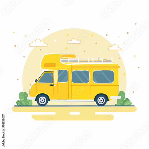 Yellow Camper Van Illustration