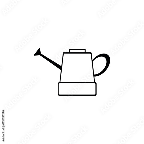 Manually drawn vector illustration of a watering can icon. Handcrafted linear symbol representing gardening tools plant care irrigation and hobby concept. Isolated black on white background.