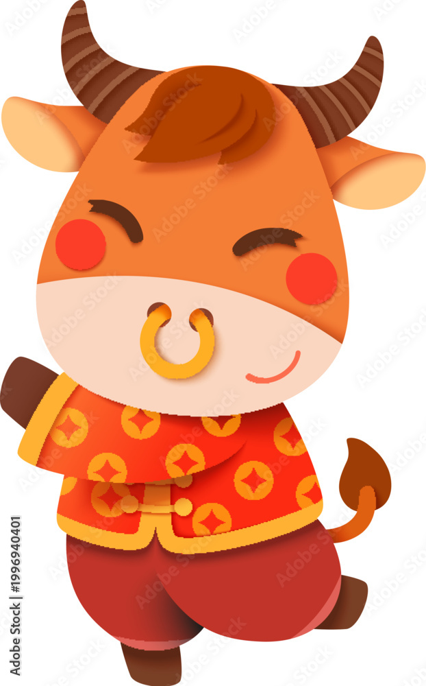 Fototapeta premium Cow dances happily with traditional clothes