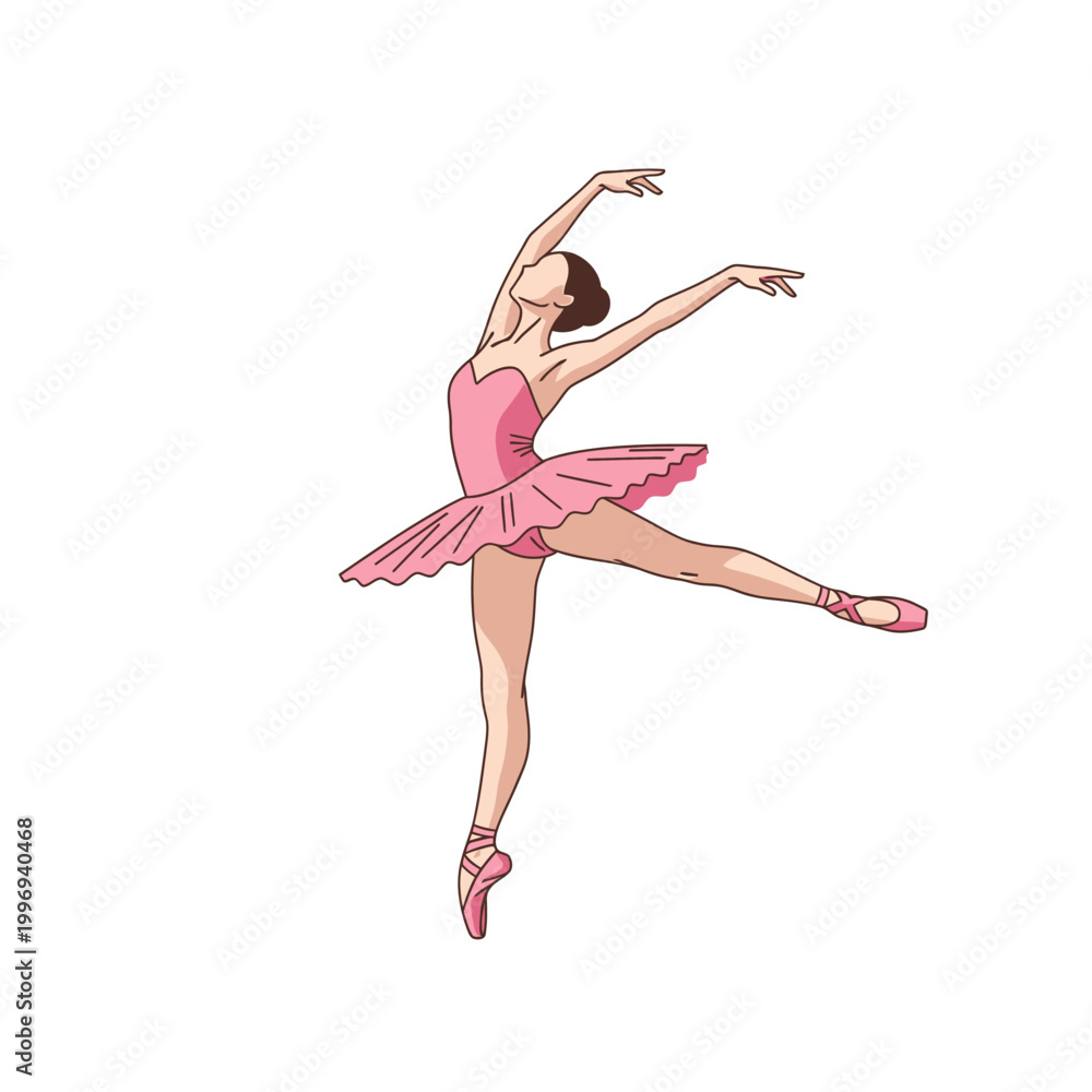 Obraz premium Elegant Ballerina in Pink Tutu Performing Ballet Pose, Isolated Vector Illustration