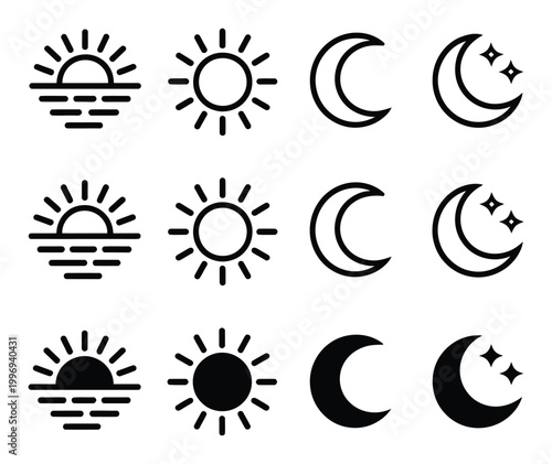 Sun Moon Phase Icon Set Vector Illustration