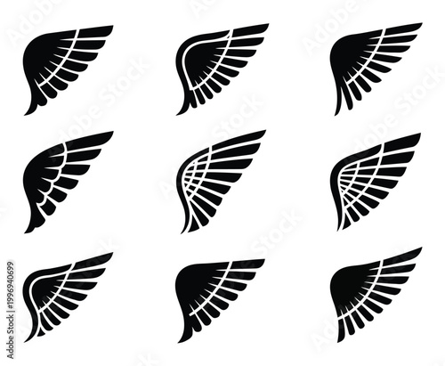 Set of Black Wing Vector Illustrations