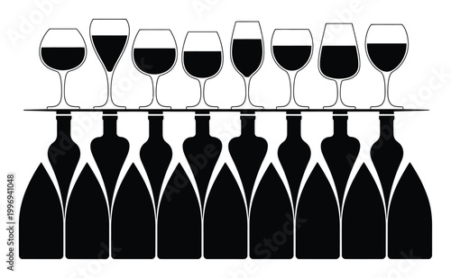 Wine Glasses and Bottles Vector Illustration