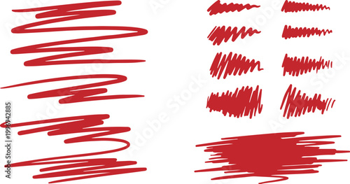 A collection of red scribbles and lines on a white background