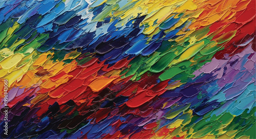 Colorful paint brush strokes. Vibrant abstract oil painting with thick brushstrokes and colorful texture.