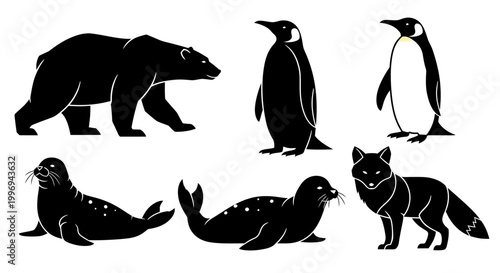 Black silhouettes of Arctic marine animals.