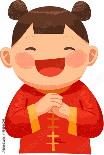 Little girl holds hands to greet and congratulation