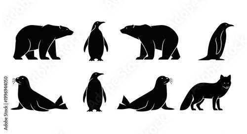 Black silhouettes of various animal species.