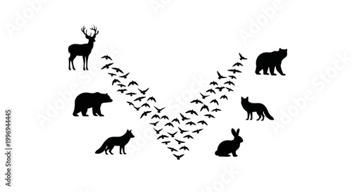 Silhouette of various wild animals.