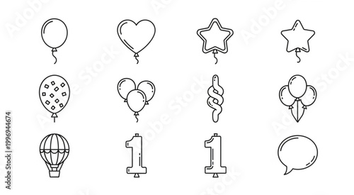 Collection of various balloon shapes and designs for celebrations and events.