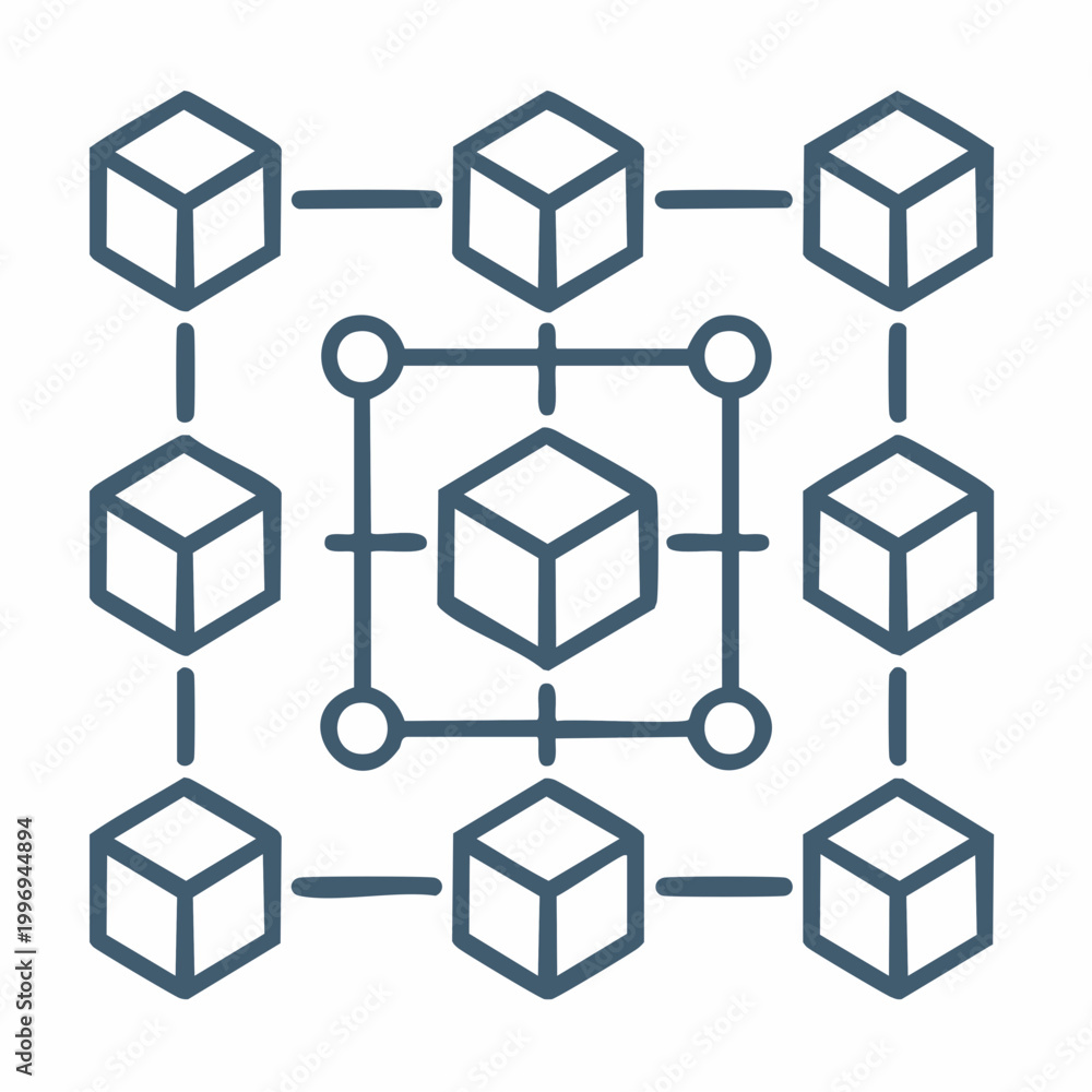 Obraz premium Decentralized blockchain network infrastructure vector illustration