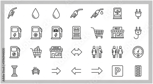 Collection of various gas station and related icons, perfect for design projects.