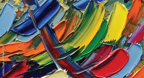 Colorful paint brush strokes. Vibrant abstract oil painting with thick brushstrokes and colorful texture.