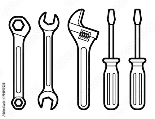 A Collection of Hand Tools: Wrenches and Screwdrivers