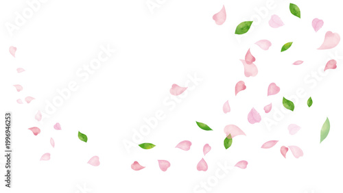 水彩風 花びらと葉っぱが舞う Happy Series:Watercolor style, petals and leaves fluttering about