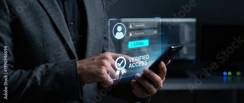 Secure digital authentication event office setting action focus technology environment close-up view access management concept for enhanced cybersecurity