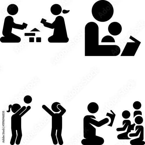 Set of Early Childhood Education and Childcare Activities Icons
