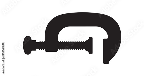 Crescent Clamp Silhouette vector graphic illustration of a black c-clamp tool, a fundamental object used for securely holding materials, presented on a plain white background.