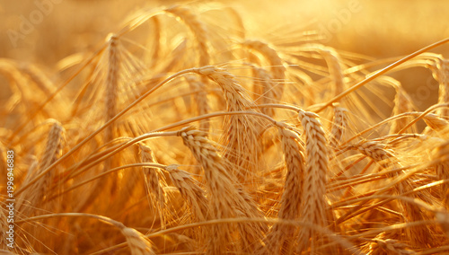 Cuadro en lienzo backdrop of ripening ears of yellow wheat field on the sunset orange sky background