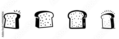 Slices Of Bread In Hand Drawn Style Set. Bakery, Breakfast, Toast Doodle Sketch Collection. Food Illustration. Isolated Vector Illustration