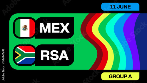 Dynamic Football 2026 Tournament match announcement for Mexico versus South Africa teams.