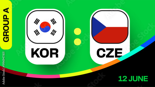 Vibrant Football 2026 Group A match announcement for South Korea versus Czech Republic, an exciting international Football 2026 tournament event.