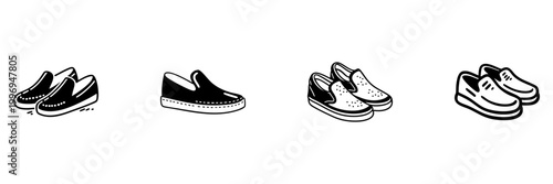 Various Casual Shoes In Hand Drawn Style Set. Footwear Fashion, Comfort, And Style Doodle Sketch Collection. Versatile Shoe Designs. Isolated Vector Illustration