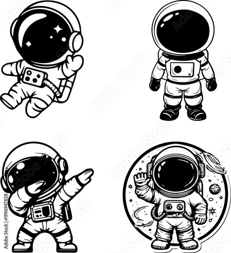 Space Explorer Line Art Dabbing and Floating Poses