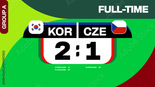 Dynamic Football 2026 Tournament Match Score Announcement Template for Football 2026 Group A Full-Time Result Display