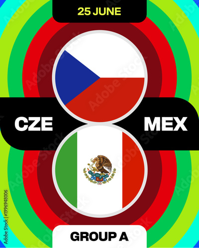Czech Republic Versus Mexico Football 2026 Match Announcement Banner with Team Flags for a Dynamic Group Stage Game.