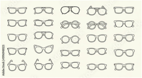 Collection of various eyeglasses frames, showcasing different styles and designs for vision correction.