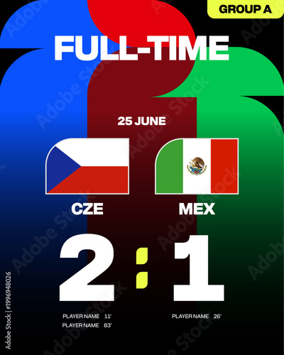 Dynamic Football 2026 Tournament Match Announcement Showing Full-Time Score for Czech Republic vs Mexico, a Competitive Football 2026 Graphic.