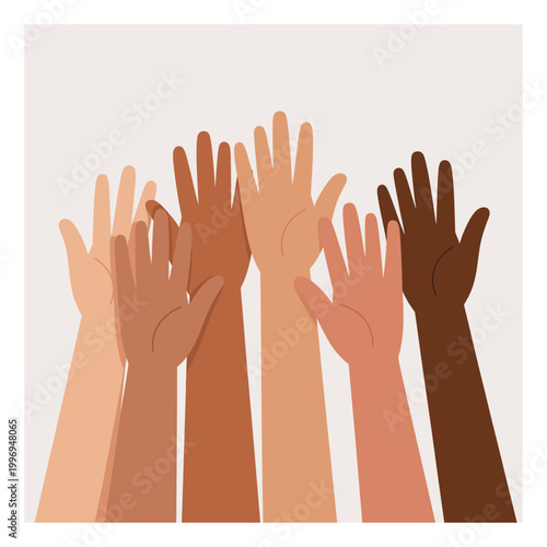 Diverse Hands Raised Together in Unity and Support