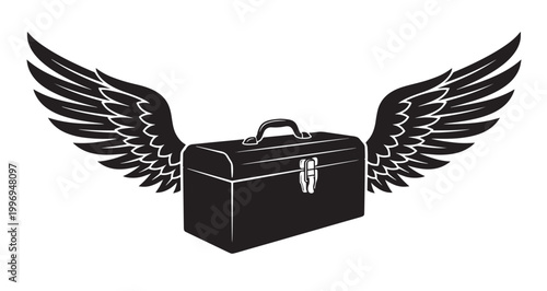 Winged Toolbox Silhouette vector illustration of a sturdy metal toolbox with majestic outstretched wings designed for industrial maintenance services or creative construction.