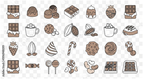 Assortment of various chocolate candies and sweets, delicious treats and desserts.