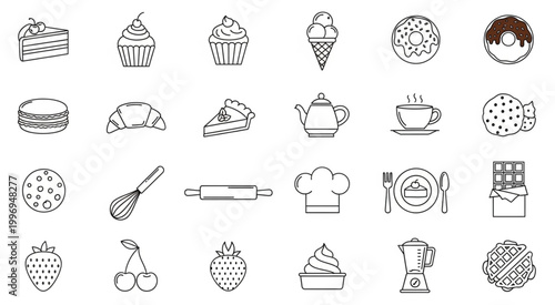 Collection of various delicious desserts and baking related items.