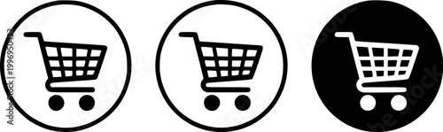 Three shopping cart in black and white, representing online shopping and commerce