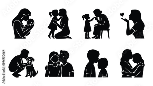 Cuadro en lienzo Family Love Silhouettes: Motherhood, Parenthood, Affectionate Moments, Kissing,