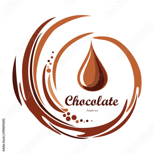 Chocolate swirl background. Cream texture. Liquid chocolate close-up. Textured dark chocolate. Melted chocolate swirl background. Splash.  Icon Pictogram. Vector Illustration