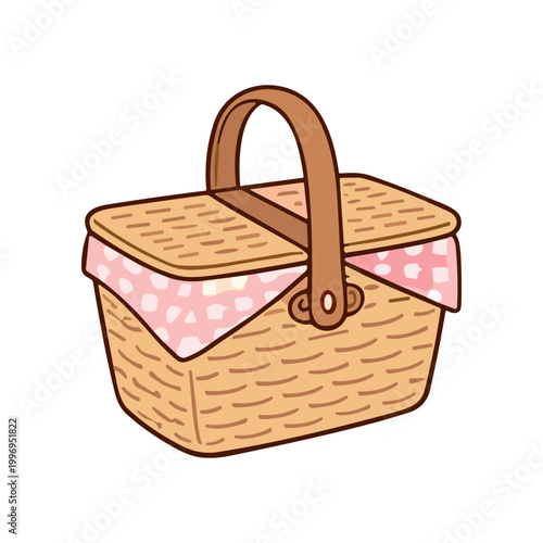 Wicker picnic basket with handle.
